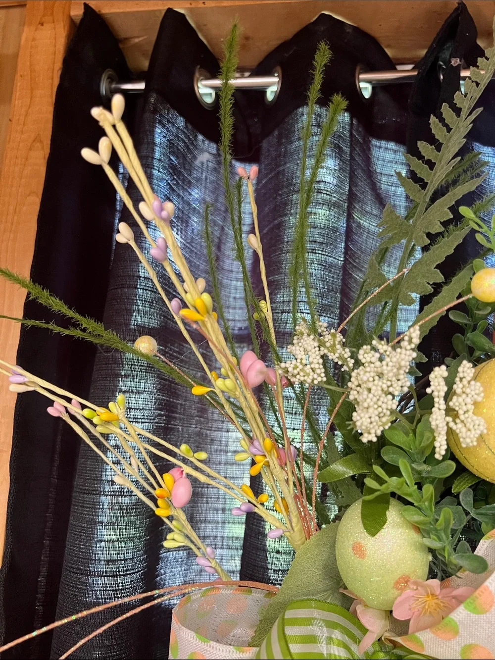 Spring Boxwood Wreath with Pastel Eggs and Green Bow